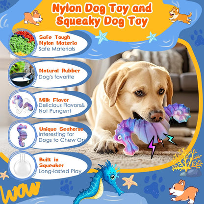 Dog Chew Toys for Aggressive Chewers: Squeaky Dog Chew Toys for Large Dogs-Tough Indestructible Toys for Large/Medium/Small Breeds-Interactive Toys with Fun Squeaky Sound for Boredom