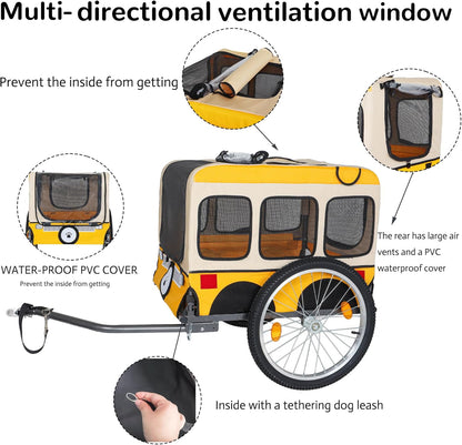 Pet Bike Trailer for Dogs, 88LBS Capacity Dog Bicycle Trailer with 20" Pneumatic Rubber Wheels, Multi-Directional Ventilation, Waterproof Cover, Perfect for Cycling with Pets