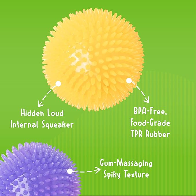 Gnawsome Medium Squeaker Ball Dog Toy, Medium 3.5", Colors will vary, All Breed Sizes