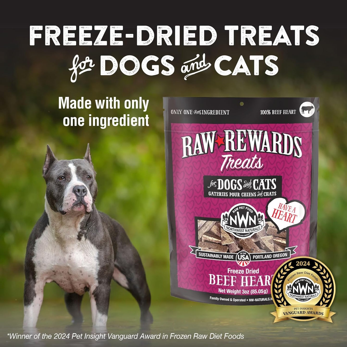 Northwest Naturals Raw Rewards Freeze-Dried Beef Heart Treats for Dogs and Cats - Bite-Sized Pieces - Healthy, 1 Ingredient, Human Grade Ingredients, All Natural, Proudly Made in USA, 3 Oz (Pack of 3)