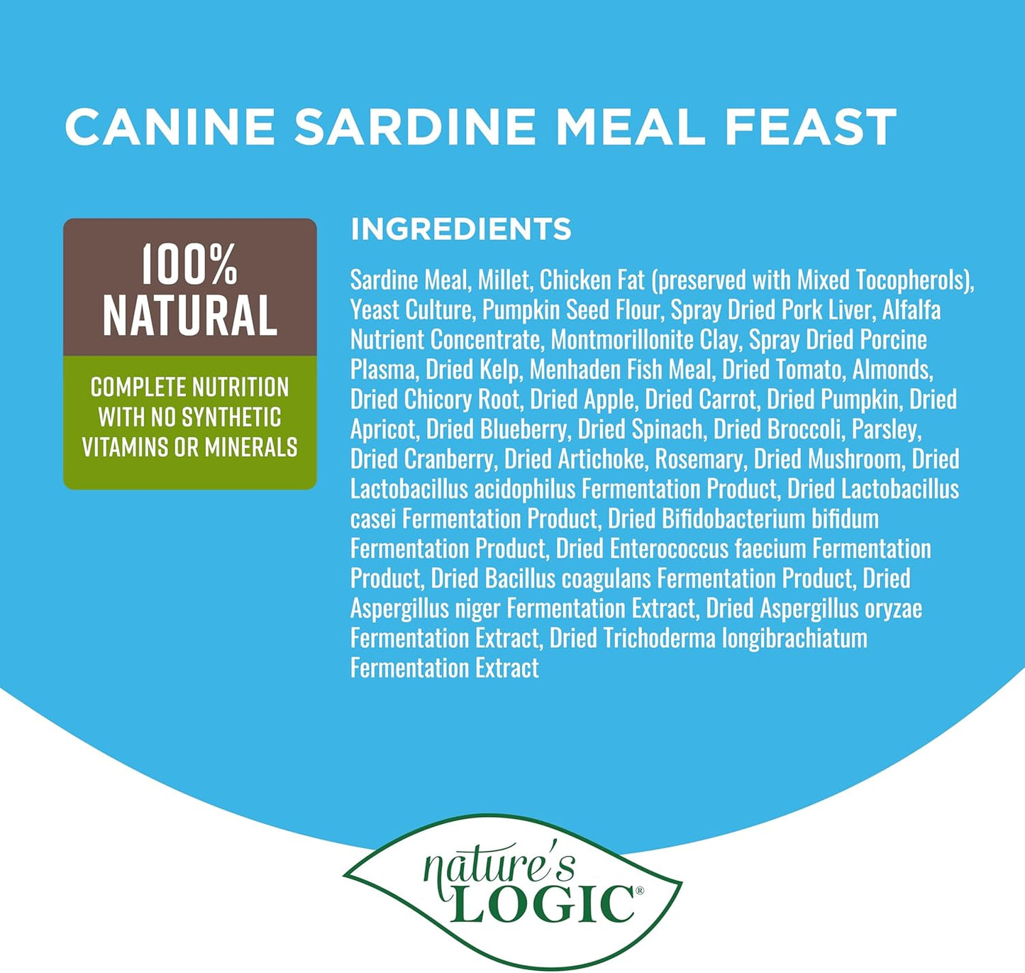 NATURE'S LOGIC Dry Dog Food - 100% Natural - No Synthetics - for All Ages, Sizes, Breeds - Free from Common Allergens, High Protein - Sardine Meal Feast, 25lbs
