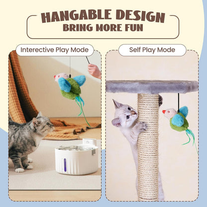 Flapping Bird Cat Toy, Interactive Catnip Kitten Toy with Lifelike Chirping, Rechargeable & Touch Activated for Bored Indoor Adult Cats of All Breeds, Green