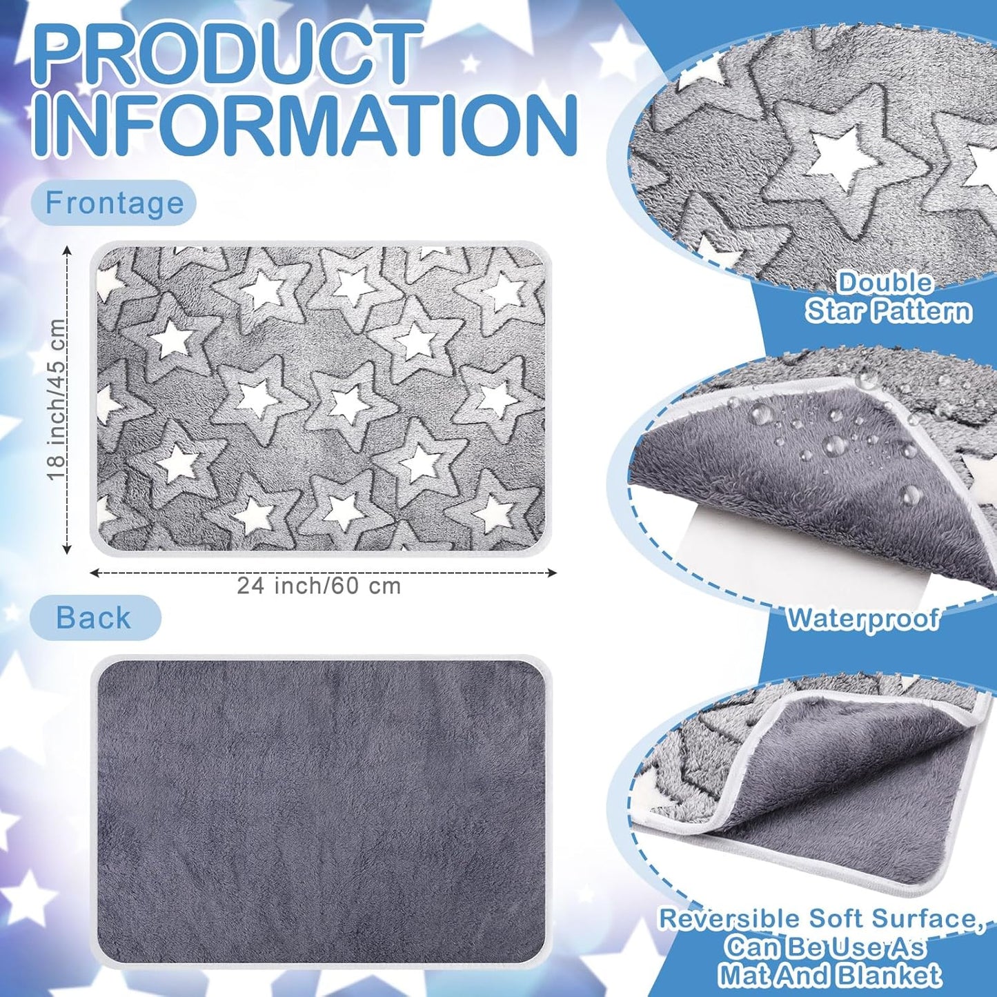 2 Pcs Large Self Warming Cat Pad Self Heating Cat Mat Bed Dog Crate Pet Blankets Thermal Heated Bed Mat for Outdoor Indoor Newborn Kittens Puppies Dog(Double Star,24 x 18)