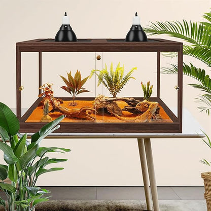 PROLEE Bearded Dragon Tank,27 Gallon Reptile Tank with Meatl Mesh Roof and Front Sliding Door, Anti-Scratch Lizard Tank,Spacious Reptile Enclosure for Snakes,Lguanas, Chameleons(Walnut)