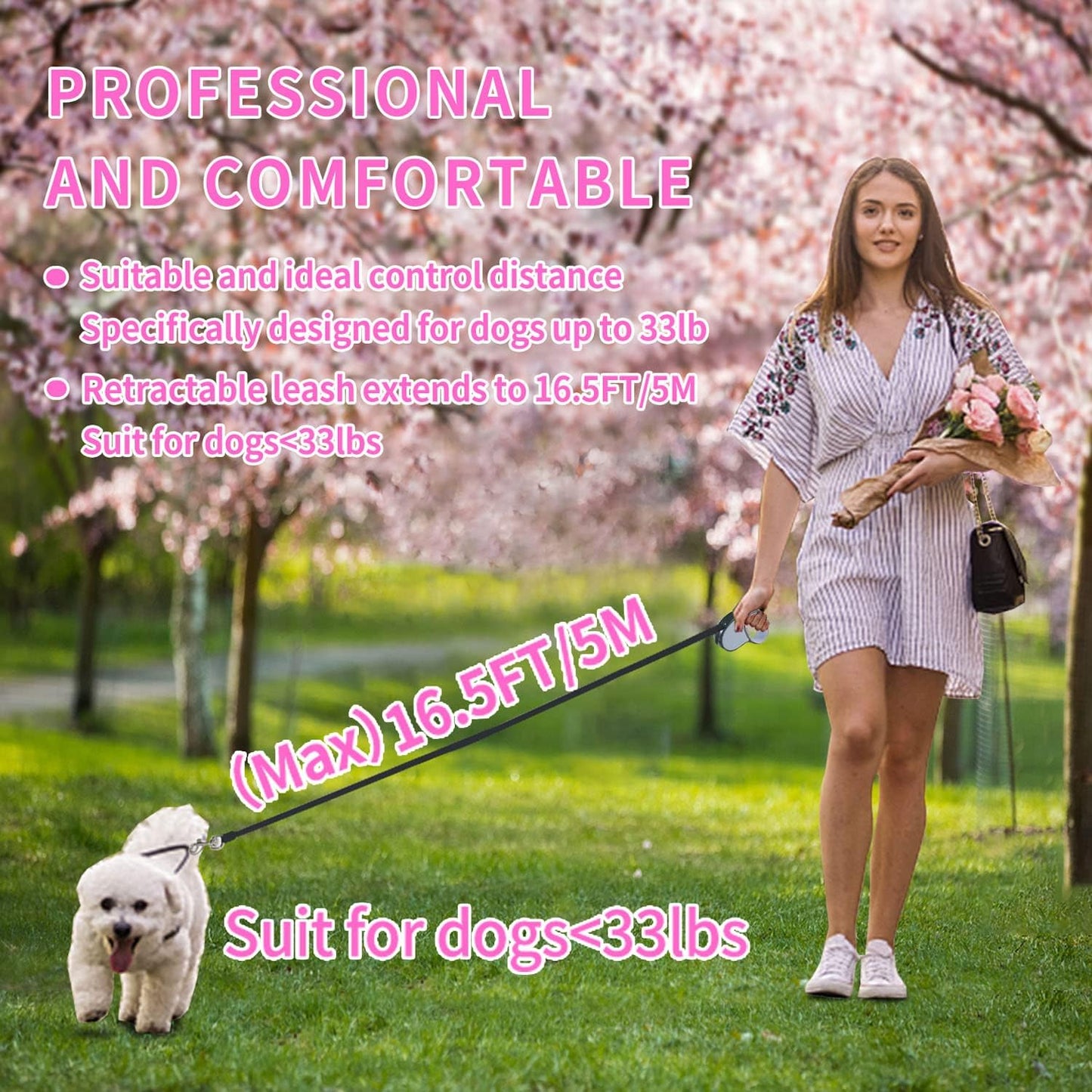 Retractable Dog Leash,[Strong Nylon Tape][One-Handed One Button Lock] for Small Medium Dogs and Cats,16ft Pet Walking Leash with 360°Tangle-Free Design,Anti-Slip Handle,Gift Package (Grey)