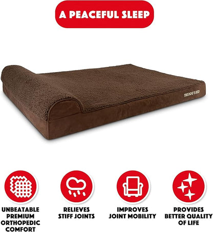 The Dog’s Bed Orthopedic Headrest Dog Bed XXL Brown Plush, Memory Foam, Pain Relief for Arthritis, Hip & Elbow Dysplasia, Post Surgery, Lameness, Waterproof Washable Cover