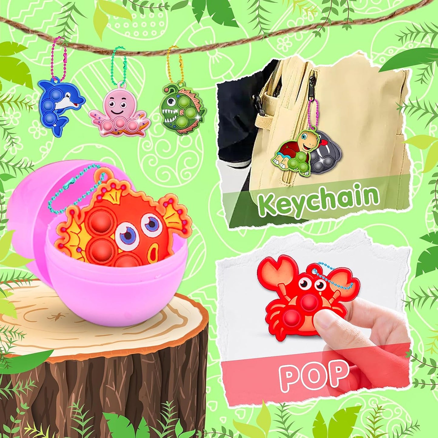 24 Pack Prefilled Easter Eggs with Toys,2.7inch Easter Eggs Filled with Sea Animal Pop Toys,Easter Basket Stuffers for Kids,Prefilled Eggs for Easter Egg Hunt