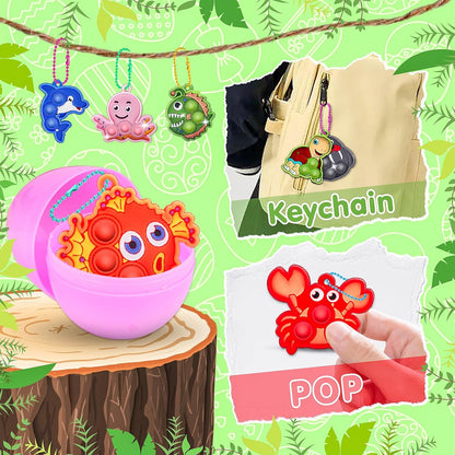 24 Pack Prefilled Easter Eggs with Toys,2.7inch Easter Eggs Filled with Sea Animal Pop Toys,Easter Basket Stuffers for Kids,Prefilled Eggs for Easter Egg Hunt