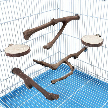 Mogoko 5PCS Bird Perch Natural Wood Grape Stick Stand, 3 Grape Stick Paw Grinding Fork Parakeet Chewing Stick 2 Parrot Stand Branch, Chewing Exercise Branches Bird Cage Accessories