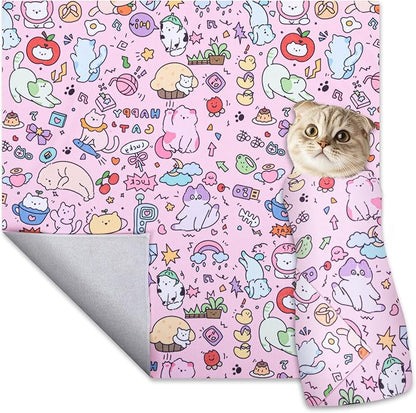 27.6 in Cat Grooming Wrap Self-Adhesive, Cat Wrap for Cutting Nails, Pink Anti-Escape Cat Restraint for Nail Clipping Cat Swaddle Wrap Cat Wrapping Cloth for Pet Cleaning and Beauty (Within 15lbs)