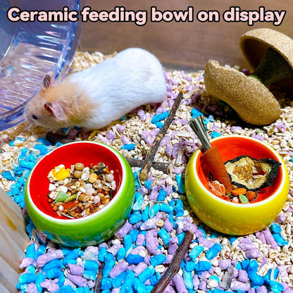Hamiledyi Hamster Bowl,Pet Ceramic Food Water Feeding Dish Guinea Pig Water Rat Bowl for Gerbil Mouse Chinchilla Hedgehog Sugar Glider(2PCS)