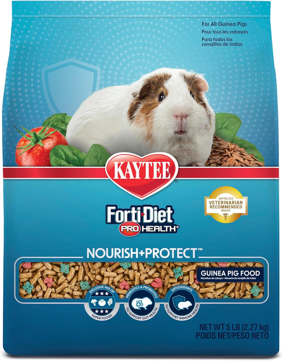 Kaytee Forti-Diet Pro Health Nourish+Protect Guinea Pig Food, Comprehensive Nutrition Backed by Science, Digestive Health, Immune Support, 5 pounds