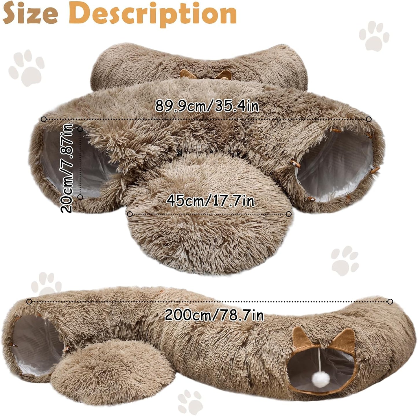 Cat Tunnel Bed for Indoor Cats, Soft Plush Donut Peekaboo Cat Cave, Multifunctional Playground Toy for Small Medium Large Cats, Kittens, Rabbits, Ferrets, with Washable Cushion (Brown)