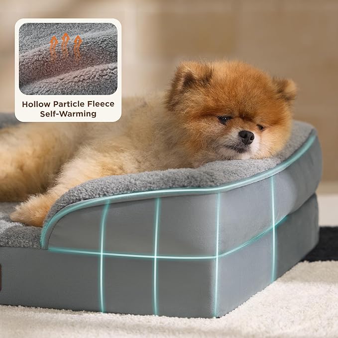 Bedsure Self Warming Orthopedic Dog Bed Medium Size Dogs - Washable Medium Dog Bed Waterproof, Comfort Pet Couch with Removable Cover, Supportive Foam Pets Sofa with Nonskid Bottom, Grey