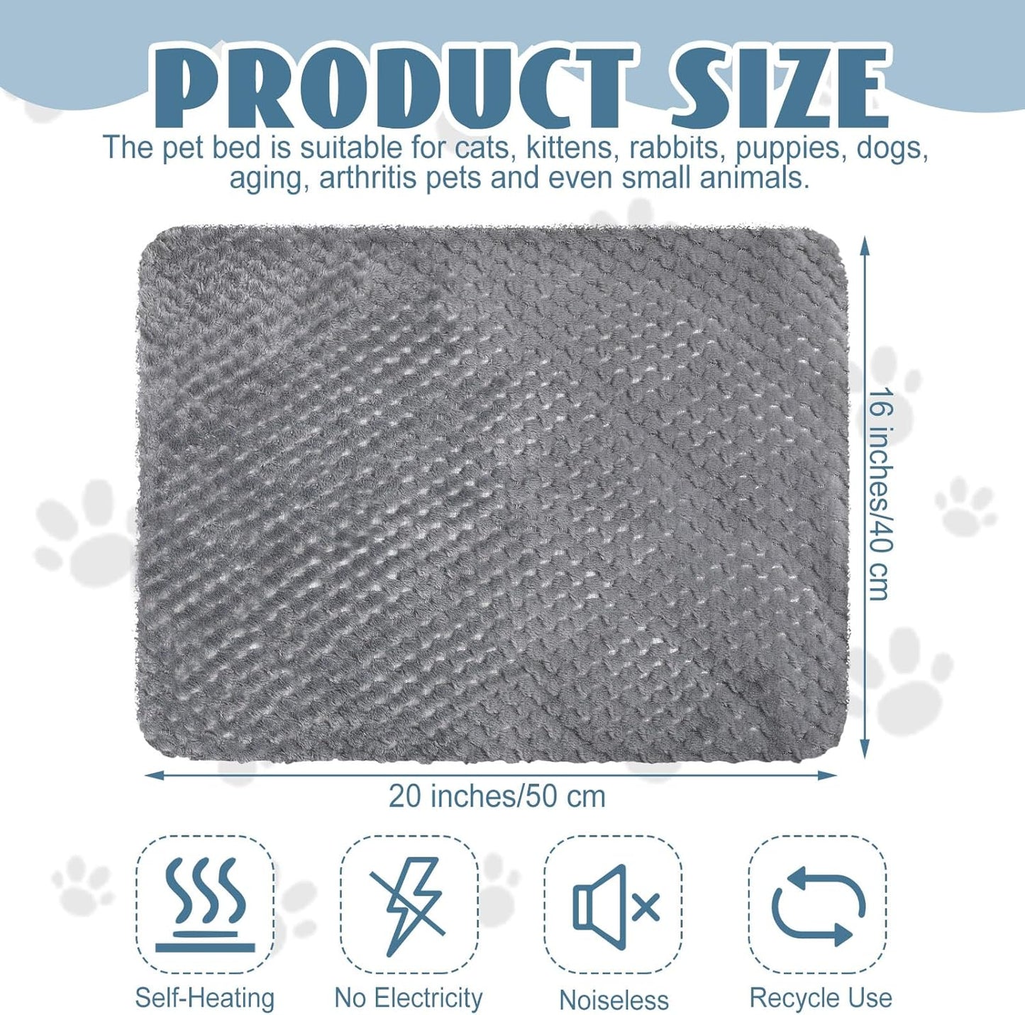 4 Pcs Self Heating Cat Pad Self Warming Cat Bed Dog Heating Pad Washable Thermal Pet Mat for Indoor Outdoor Pet 16 x 20 Inch Removable Non Slip(Gray)