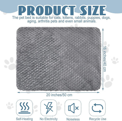 4 Pcs Self Heating Cat Pad Self Warming Cat Bed Dog Heating Pad Washable Thermal Pet Mat for Indoor Outdoor Pet 16 x 20 Inch Removable Non Slip(Gray)