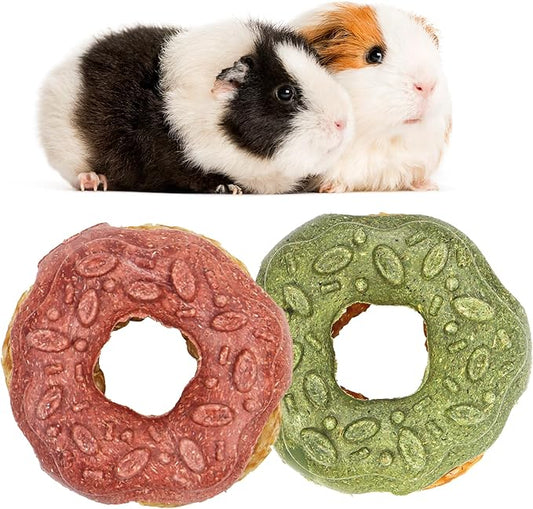 TEEWY Guinea Pig Toys, Prevent Teeth Overgrowth, Natural Vegetables and Timothy Grass, Hamster Chew Toys, Guinea Pig Chew Toys, Chinchilla Toys, 2PCS, Donut-Shaped