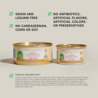 Open Farm Canned Cat Food, Pate for Complete & Balanced Nutrition, Grain Free and Legume-Free Wet Cat Food, Harvest Chicken Recipe, 2.8oz Cans (Case of 18)