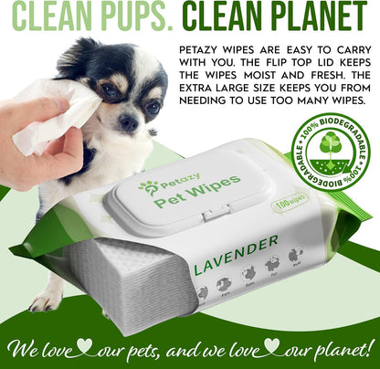 Dog Wipes for Paws and Butt Ears Eyes | Organic Pet Wipes for Dogs | Hypoallergenic Lavender Scented Dog Wipes Cleaning Deodorizing | Extra Thick Plant Based Wipes Dogs Cats Pets | 100 Count