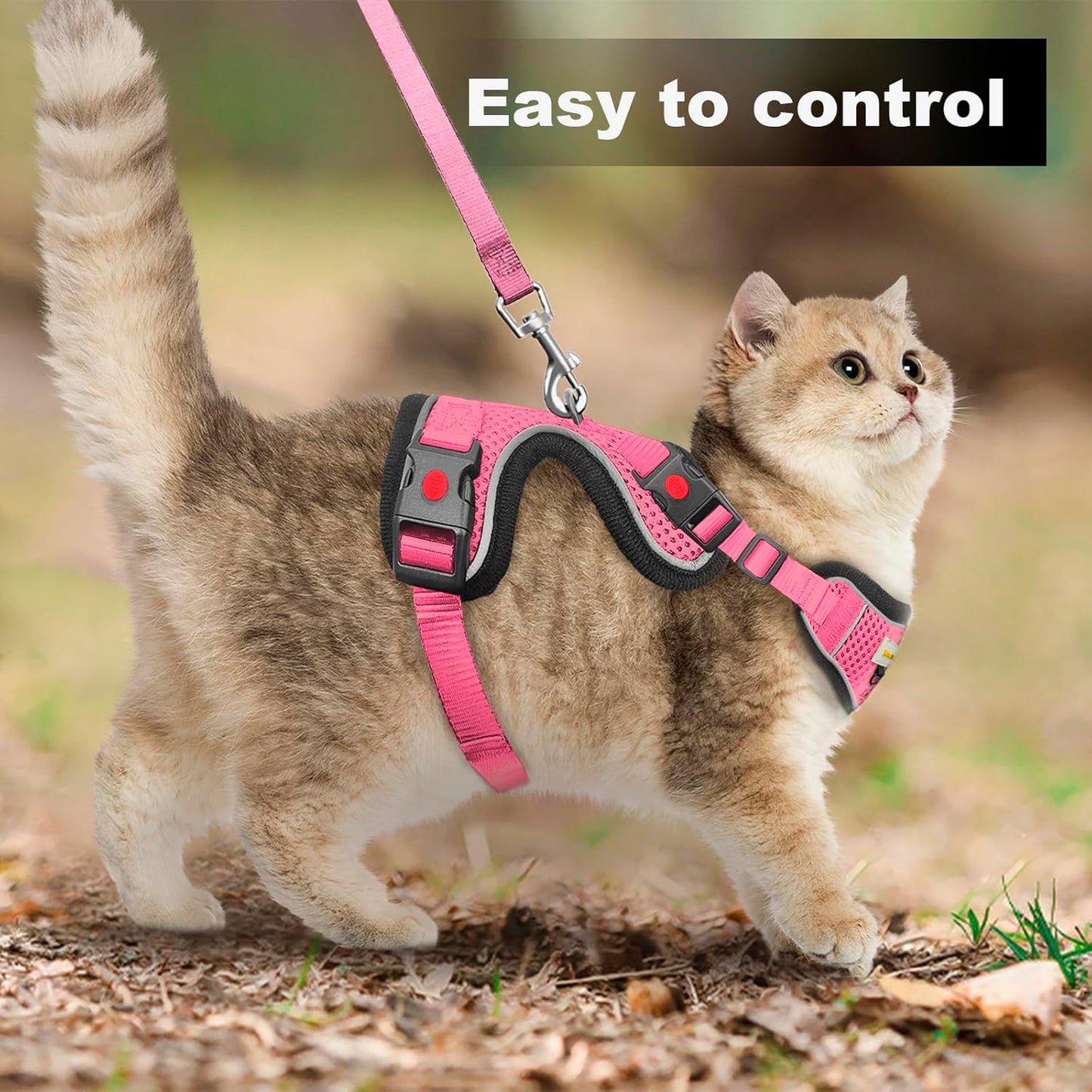 Cat Harness and Leash for Walking, Retractable Cat Harnesses and Leash Set Escape Proof, Breathable Soft Kitten Small Large Harness for Travel Training and Walking, Pink, XXS