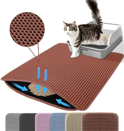 Small Cat Litter Mat, 20x14’’ Double Layer Honeycomb Cat Litter Box Mat, Non Slip Waterproof Urine Proof Litter Trapping Mat for Floor, Kitty Litter Pad, Indoor Pet Supplies, Brown