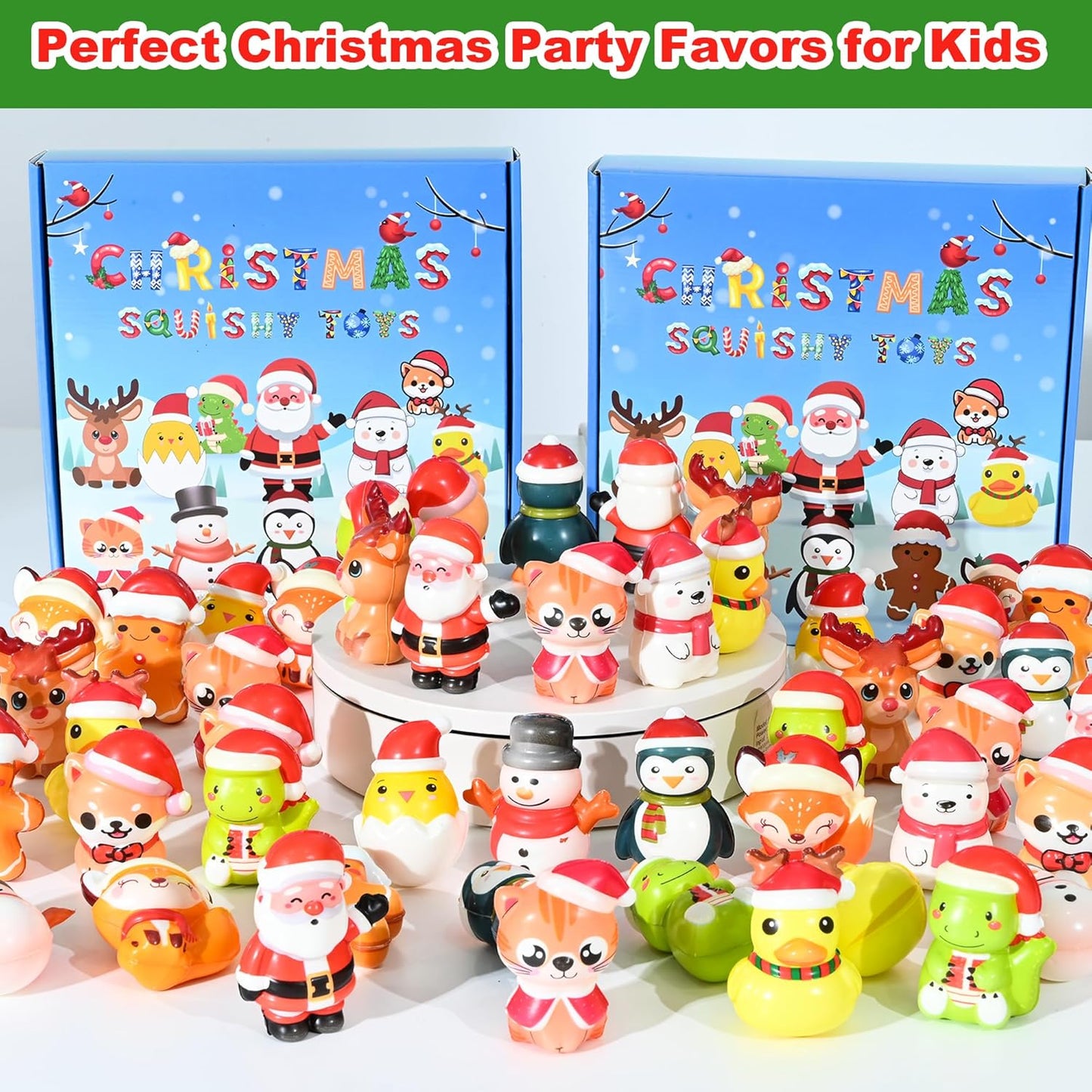 24PCS Christmas Squishy for Party Favors Gifts, Stress Relief Toys for Goodie Bags Pinata Fillers, Stocking Stuffer for Kids, Treasure Box Carnival for Prizes Rewards, Fidget Squeeze Advent Calendar