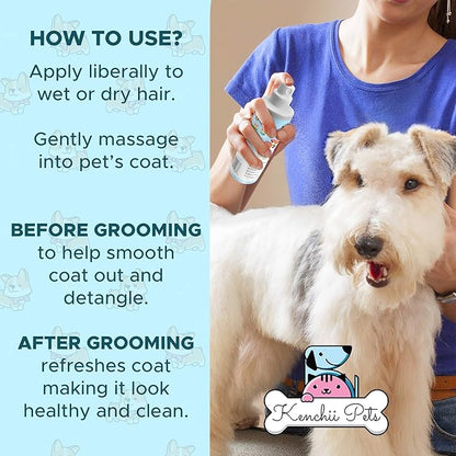 Kenchii Professional Pet Grooming Spray for Puppies and Dogs - All-Natural Scented Moisturizing Dog Detangler Spray - Puppy Conditioner Coat Shine Spray - Dog Grooming Supplies