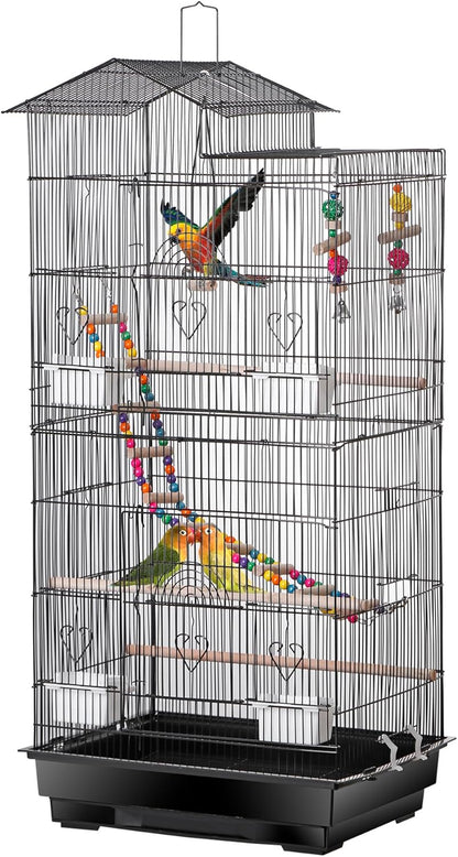 ZENY 39-inch Roof Top Large Flight Parrot Bird Cage for Small Quaker Cockatiel Canary Sun Parakeet Green Cheek Finch Budgie Lovebirds Wrought Iron Pet Bird Cage w/Toys