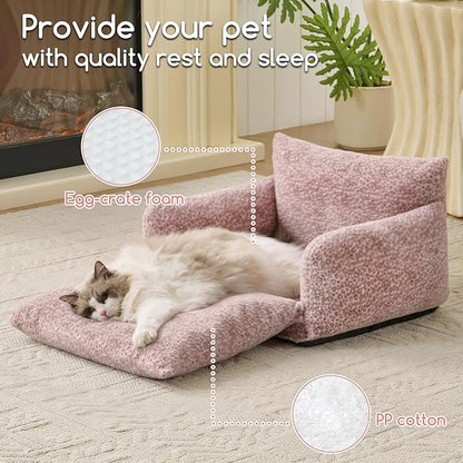 Hollypet Cat Bed Fluffy Plush Mutifuctional Double-Layer Soft Pet Couch Orthopedic Sofa Nest Beds for Small Cats and Dogs, Pink Leopard (25x20x13 inch)