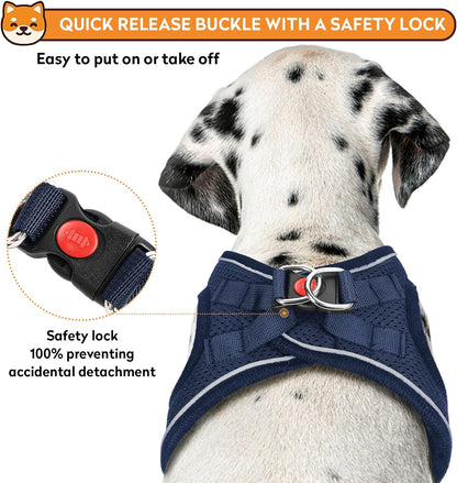 Dog Harness with Leash Set, No-Pull Step-in Reflective Pet Harness with 1 Leash Clips, Adjustable Soft Padded Easy Walk Dog Vest for Small Medium Large Dogs, Cats(Dark Blue,Medium)