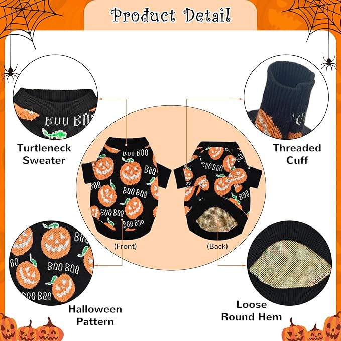 Pet Puppy Dog Halloween Sweater Cat Pumpkin Knitwear Clothes Costume with Cute Boo Pattern Halloween Sweater Coat for Kittens Small Dogs Cats XL