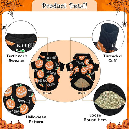 Pet Puppy Dog Halloween Sweater Cat Pumpkin Knitwear Clothes Costume with Cute Boo Pattern Halloween Sweater Coat for Kittens Small Dogs Cats S