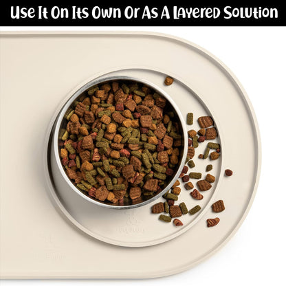 DogBuddy Dog Food Mat - Waterproof Dog Bowl Mat, Silicone Pet Mat for Food and Water Bowls, Nonslip Pet Feeding Mat with Edges, Dogs Food Mats for Floors, Puppy Supplies (White Sand)