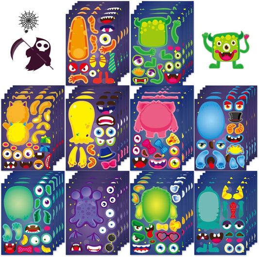 50 Sheets Make a Monster Face Stickers for Kids Make Your Own Little Monster Sticker Sheets Halloween Party Favor Stickers Birthday School Classroom Reward Gift