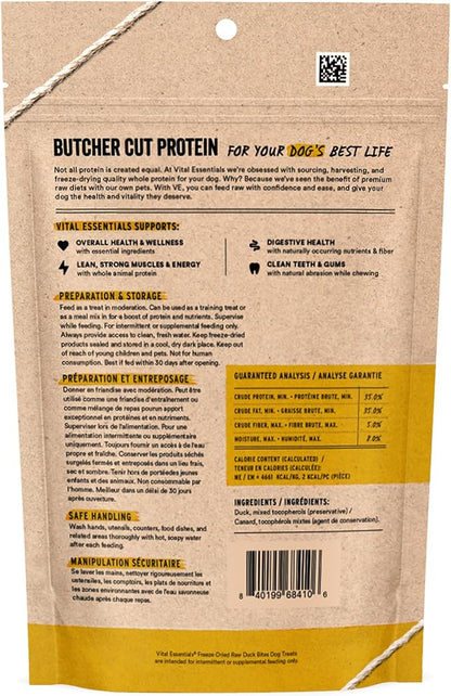 Vital Essentials Duck Bites Dog Treats, 5.5 oz | Freeze-Dried Raw | Single Protein | Premium Quality High Protein Training Treats | Grain Free, Gluten Free, Filler Free