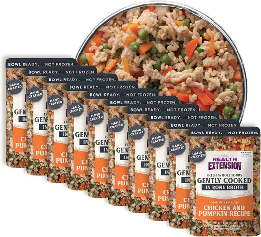 Health Extension Gently Cooked Chicken & Pumpkin Dog Food, Human-Grade & Shelf-Stable with Superfoods, Supports Digestion, Immunity, Skin & Coat, 3 oz Pouch (Pack of 10)