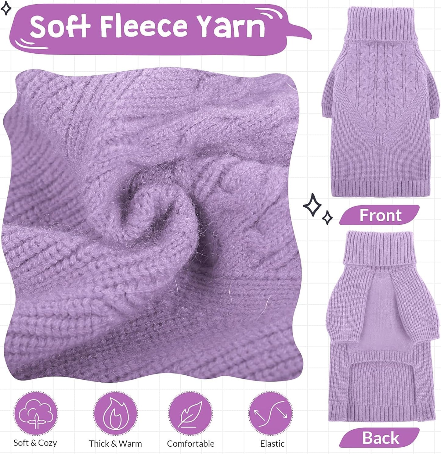 Queenmore Dog Sweater, Puppy Sweater for Small Dogs,Warm Winter Fall Dog Sweaters for Dog Girls Boys, Solid Turtleneck Knit Sweater for Large Medium Dogs,Long Sleeves Christmas Dog Sweater Lilac,S