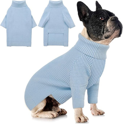Queenmore Sweater for Dogs, Dog Sweaters for Medium Dogs, Waffle Knit Doggie Sweater with Long Sleeve, Puppy Sweaters for Medium Dogs Girl, Cat Christmas Sweater, Blue M