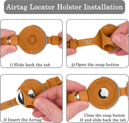 OOPSDOGGY Reflective Leather AirTag Cat Collar with Bell - Non Breakaway Adjustable Pet Collar with Apple Air Tag Holder - Lightweight GPS Kitten Collars for Small Dogs Puppy (Camel)