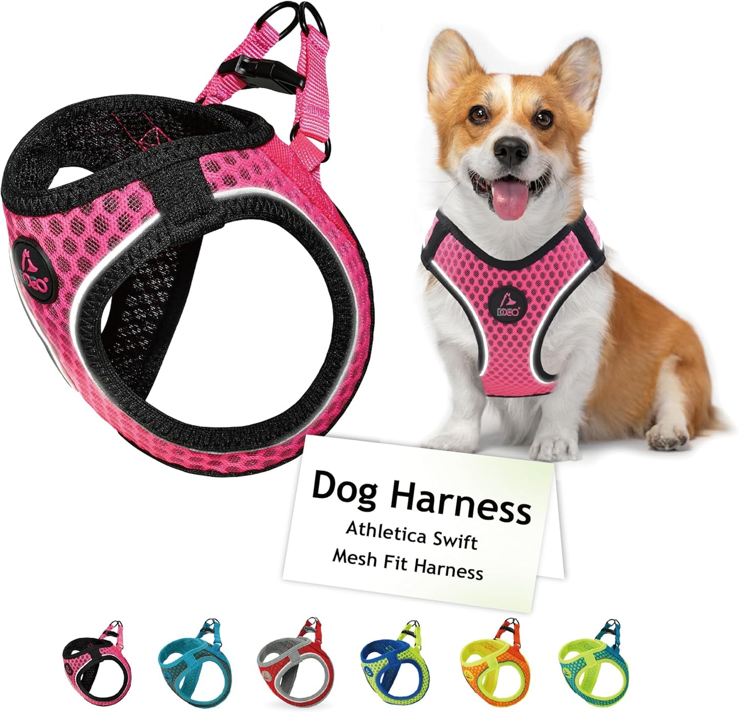 DOCO Dog Harness │ Athletica Puppy Harness for Small Dogs │ Heavy Duty No Choke Vest, Lightweight Reflective (Dogs Under 30 lbs) - Hot Pink, X-Small
