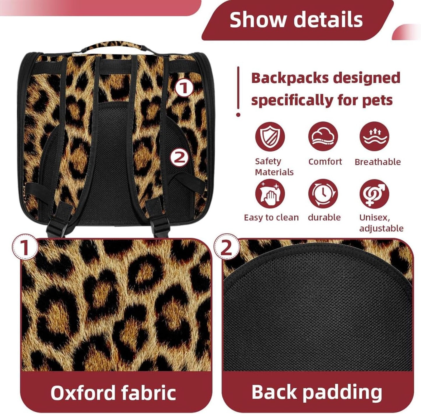 Animal Leopard Print (1) Cat Carrier Backpack,900D Wear-Resistant Oxford Fabric, Dog Carrier Cat Backpacks Suitable for Travel