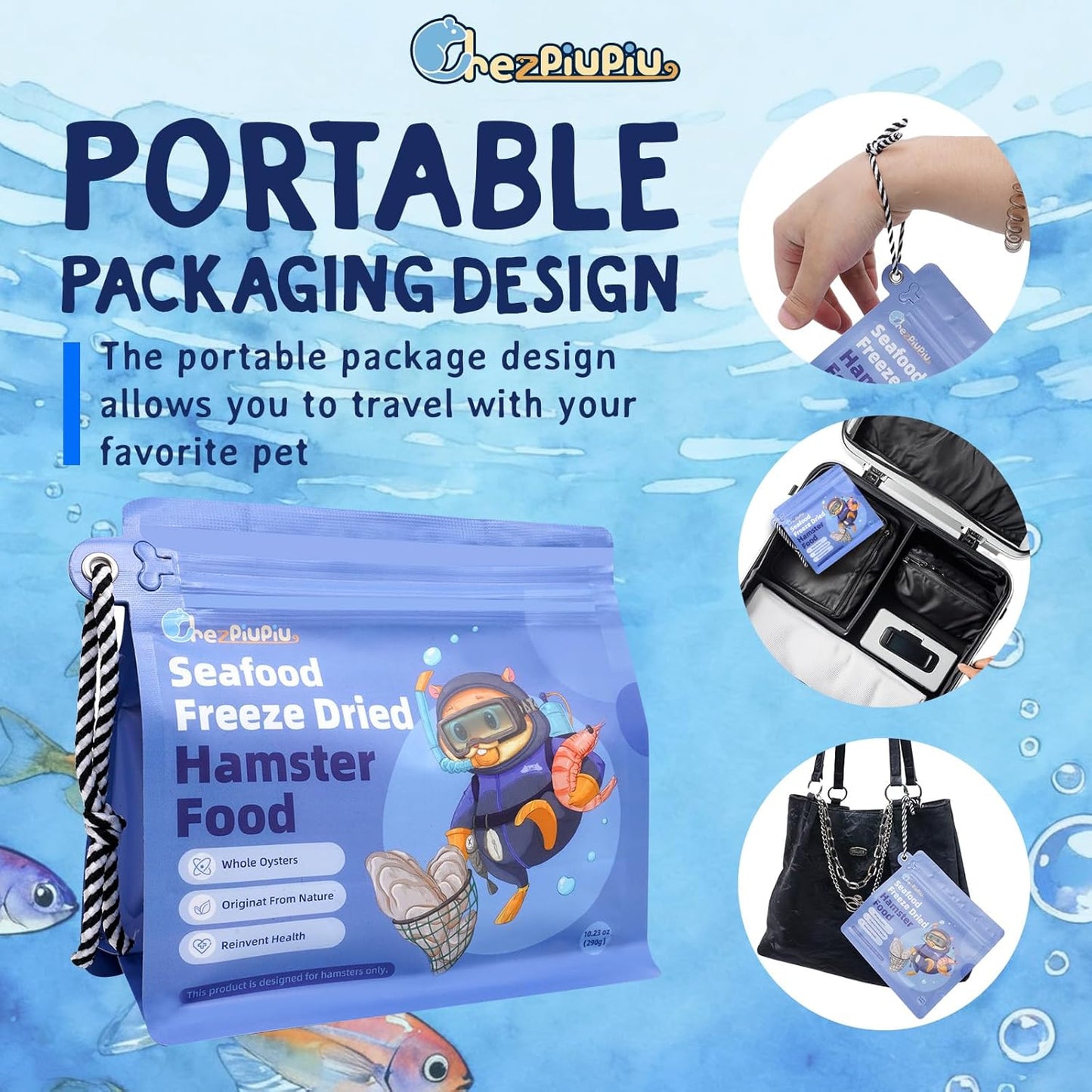 Premium Hamster Food 10.23oz – Natural High-Protein Complete Diet with Freeze-Dried Cod, Antarctic Krill & Black Soldier Fly Larvae – Supports Digestion, Dental Care & Immune Health – Travel Bag