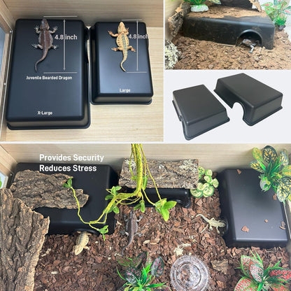 12in Durable Large Reptile Hide, Ball Python Hide, Leopard Gecko Hide, Bearded Dragon Hide, Easy to Clean Reptile Hides Cave for Tank, Snake Hide Large Enclosure (12" x 8.3" x 2.8" X-Large)