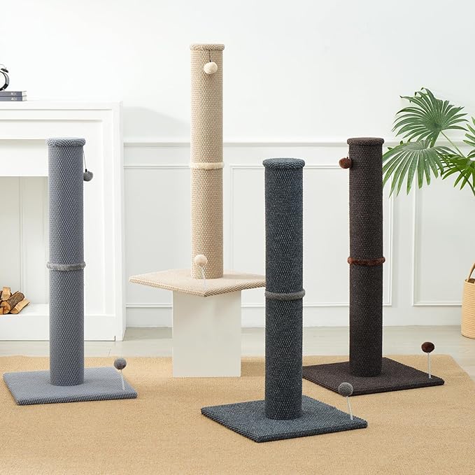 Cat Craft Cat Scratching Post Large Reticulate Carpet Scratching Post for Indoor Cats, Tall Cat Scratch Post, Carpet Cat Scratcher with Replaceable Toys, Sturdy Base, Large, Gray