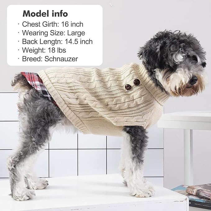 KYEESE Dog Sweater Warm Turtleneck Small Dogs Sweater Stretchy Knitwear Cat Clothes with Gingham Patchwork Comfy Pet Coat for Fall Winter Cold Weather Soft Pullover Dog Sweaters for Small Dogs Girl