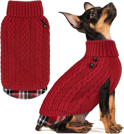 KYEESE Dog Sweater Soft Pullover Dog Sweaters for Small Dogs Girl Warm Turtleneck Small Dogs Sweater with Gingham Patchwork Stretchy Knitwear Cat Clothes Thick Pet Coat for Fall Winter Cold Weather