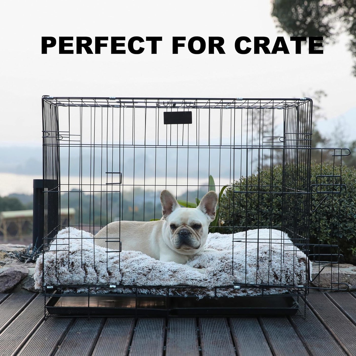 Bedfolks Plush Waterproof Dog Crate Bed, Faux Fur Kennel Pad, 35"x23", Brown