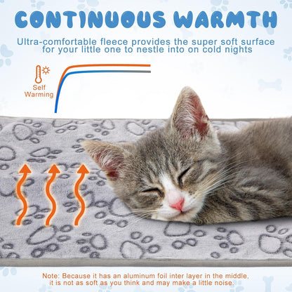 2 Pcs Large Self Warming Cat Pad Self Heating Cat Mat Bed Dog Crate Pet Blankets Thermal Heated Bed Mat for Outdoor Indoor Newborn Kittens Puppies Dog(Paw Print,24 x 18)