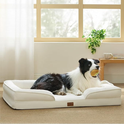 Bedsure Orthopedic Dog Beds Large Sized Dog - Washable Large Dog Cat Bed Waterproof, Comfort Dogs Couch Sofa with Washable Removable Cover, Pet Bed with Nonskid Bottom, Ivory, 35"
