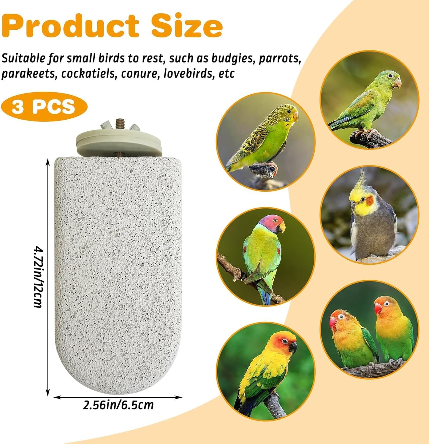 PINVNBY 3 PCS Large Bird Cage Perch Natural Parrot Beak Grinding Stone Calcium Parakeet Chew Toy Bird Stand Platform for Cockatiel Conure Lovebird Finch